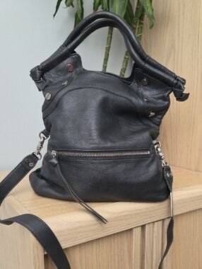 Foley + Corinna Gunmetal Gray Leather Crossbody Bag w Silver Hardware